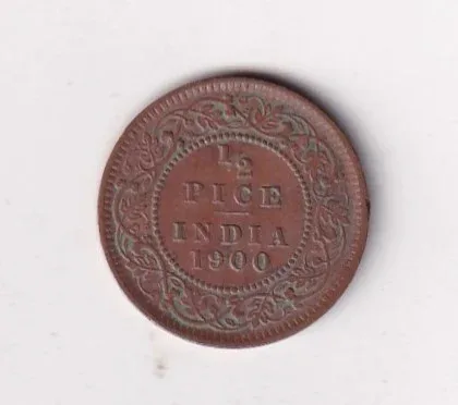 1900 British- India 1/2 Pice (Victoria) Calcutta Mint Rare Coin