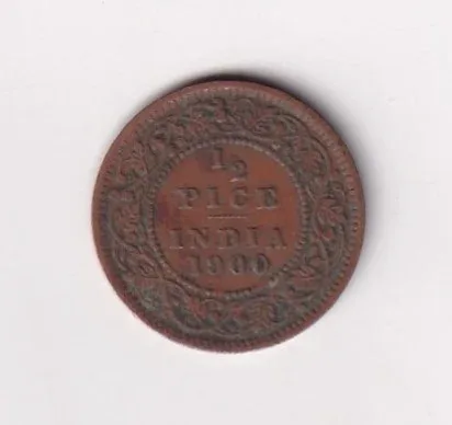 1900 British- India 1/2 Pice (Victoria) Calcutta Mint Rare Coin