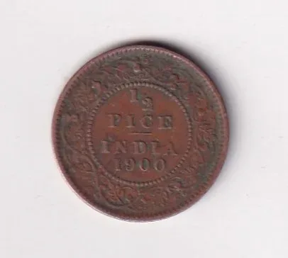 1900 British- India 1/2 Pice (Victoria) Calcutta Mint Rare Coin