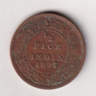 1897 British- India 1/2 Pice (Victoria) Calcutta Mint Rare Coin