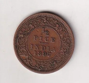 1897 British- India 1/2 Pice (Victoria) Calcutta Mint Rare Coin