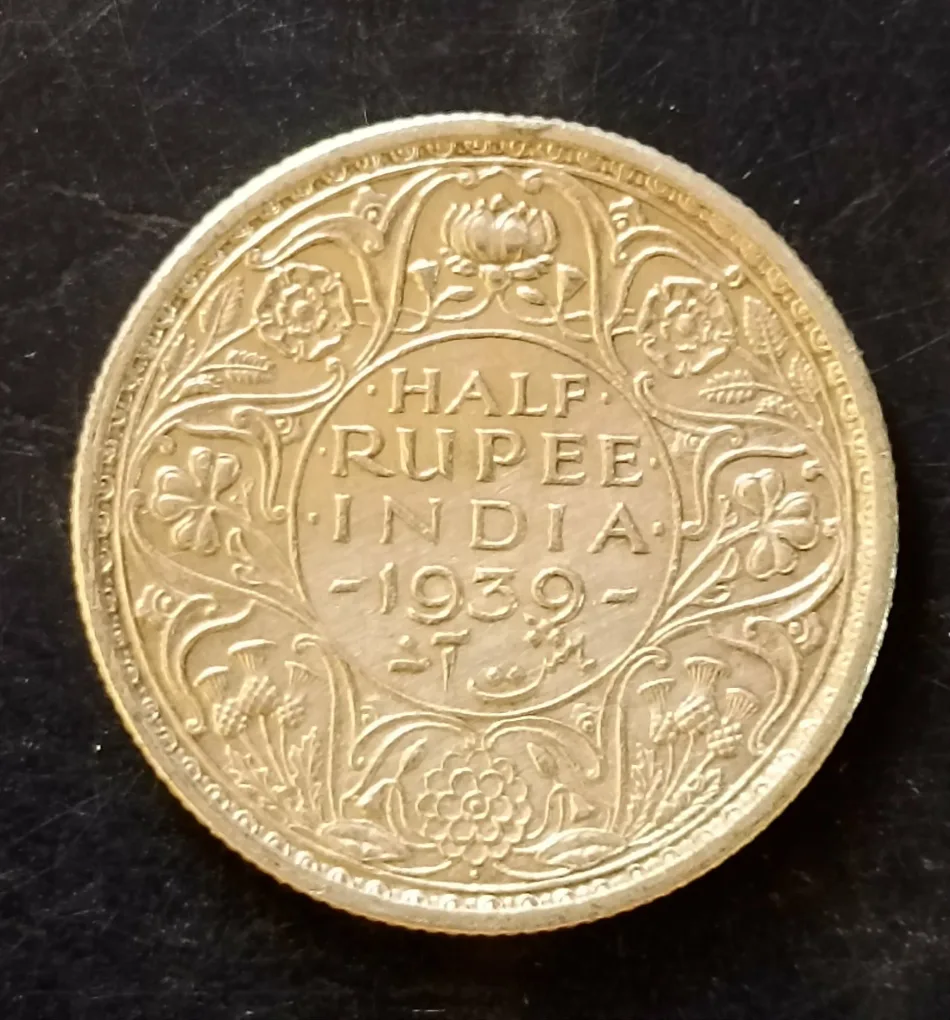 Silver British India  King and emperor George vi  Denominaton 1/2₹ Year 1939 Same and similar piece available