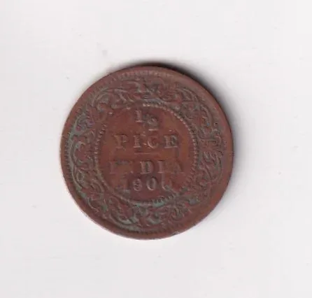 1900 British- India 1/2 Pice (Victoria) Calcutta Mint Rare Coin