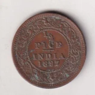 1897 British- India 1/2 Pice (Victoria) Calcutta Mint Rare Coin