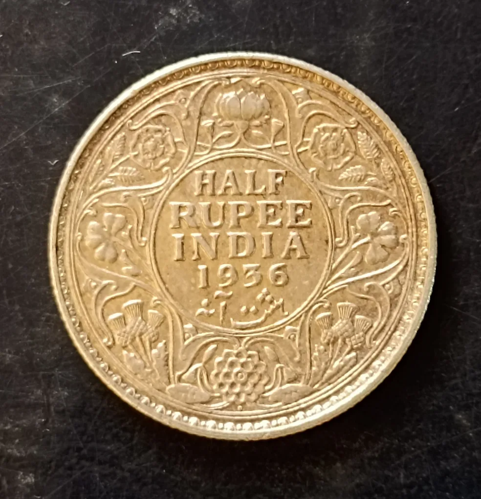 Silver British India  King and emperor George v  Denominaton 1/2₹ Year 1936 Same and similar piece available