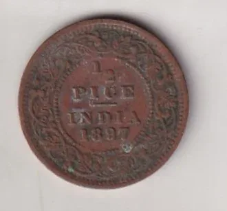 1897 British- India 1/2 Pice (Victoria) Calcutta Mint Rare Coin