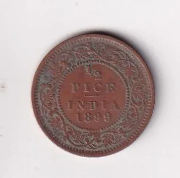 1899 British- India 1/2 Pice (Victoria) Calcutta Mint Rare Coin
