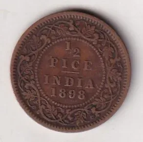 1898 British- India 1/2 Pice (Victoria) Calcutta Mint Rare Coin