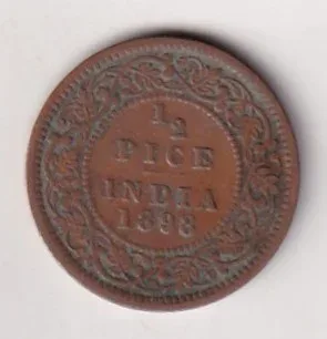 1898 British- India 1/2 Pice (Victoria) Calcutta Mint Rare Coin