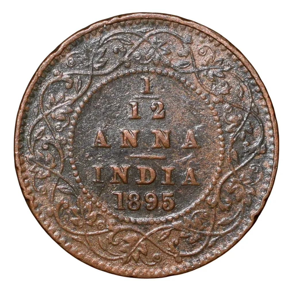 Copper 1/12 Anna of Victoria Empress (AD 1895) of Calcutta Mint Die-Clash/Ghost Image Error Rare