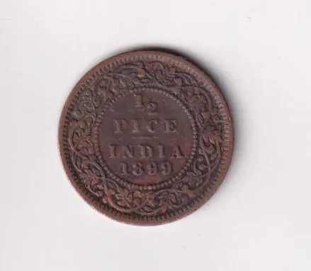 1899 British- India 1/2 Pice (Victoria) Calcutta Mint Rare Coin