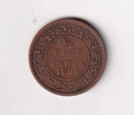 1899 British- India 1/2 Pice (Victoria) Calcutta Mint Rare Coin