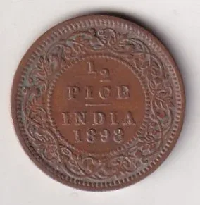 1898 British- India 1/2 Pice (Victoria) Calcutta Mint Rare Coin