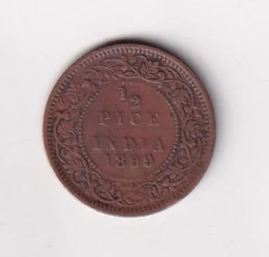 1899 British- India 1/2 Pice (Victoria) Calcutta Mint Rare Coin