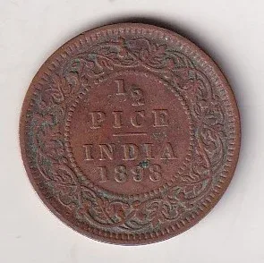 1898 British- India 1/2 Pice (Victoria) Calcutta Mint Rare Coin