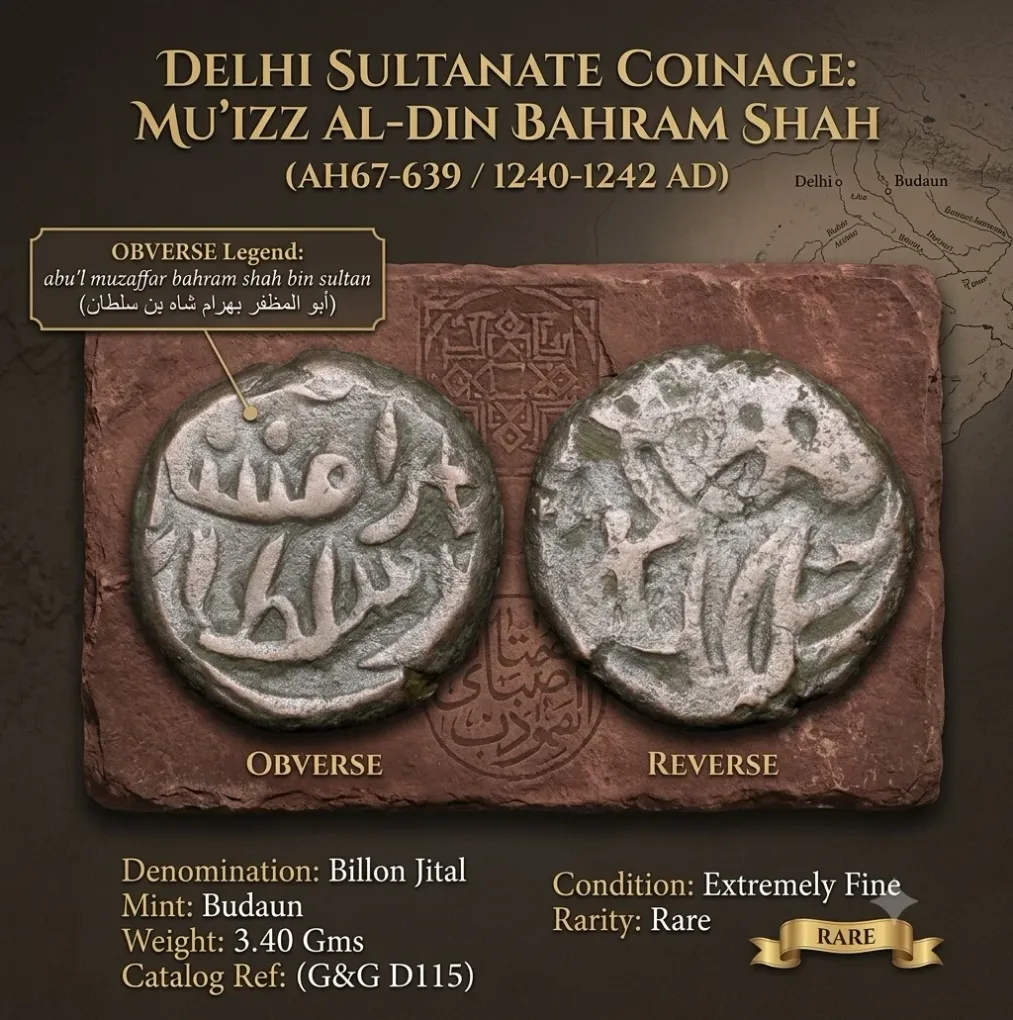 Billion Jital of Bahram Shah (AD 1240-1242) of Delhi Sultanate D115 Budaun Mint Rare