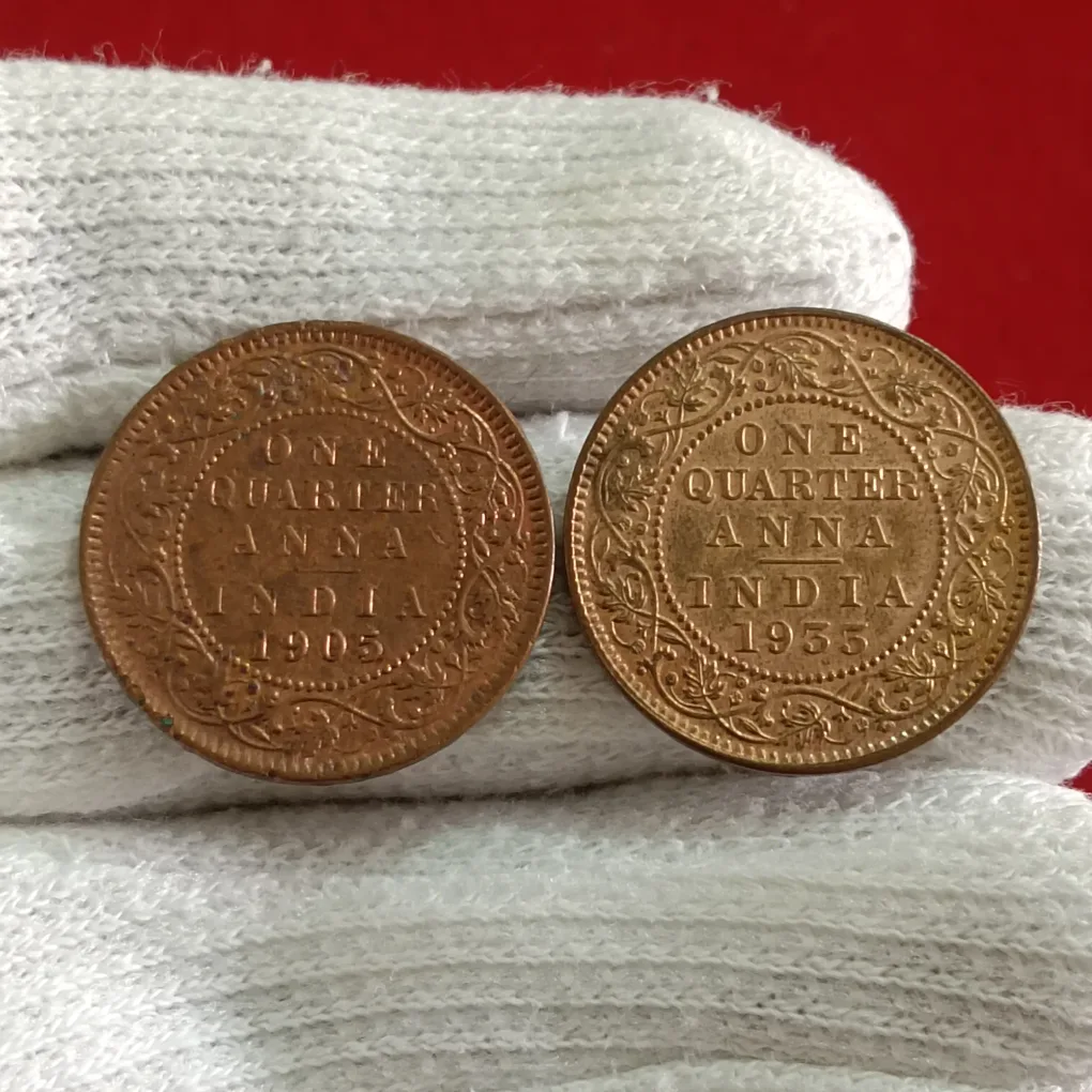 British India Coins 2 Pcs George V 1933 Edward 1905 Good Condition