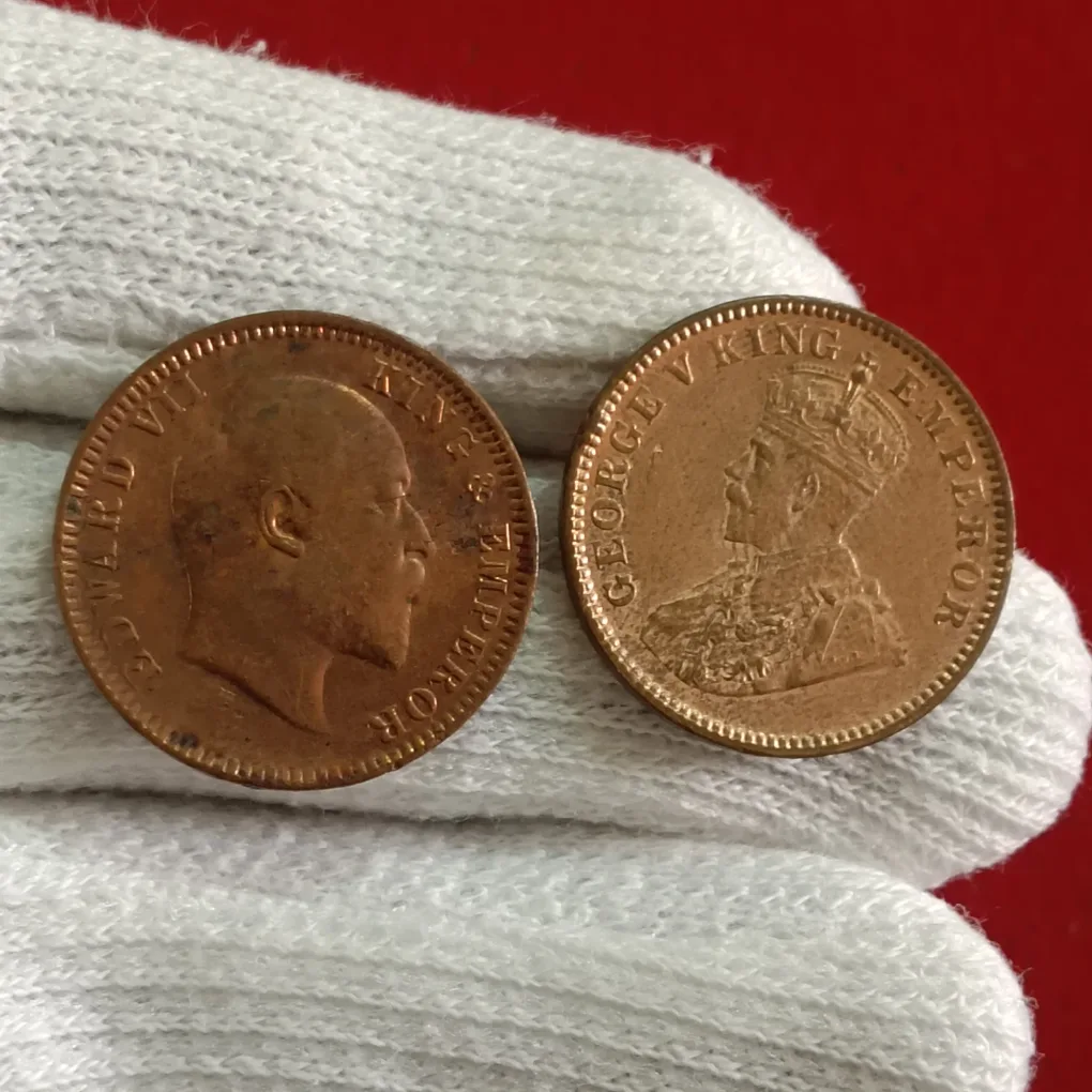 British India Coins 2 Pcs George V 1933 Edward 1905 Good Condition