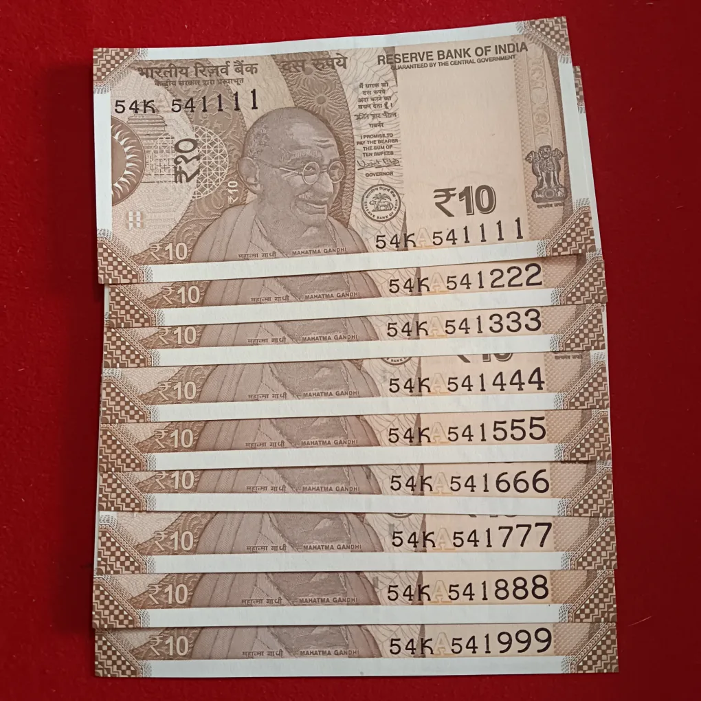 10 Rs Rare Fancy Number Note set 9 Pcs Given Gem Unc Condition