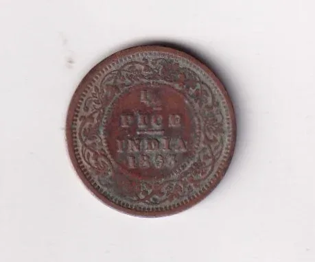 1893 British- India 1/2 Pice (Victoria) Calcutta Mint Rare Coin
