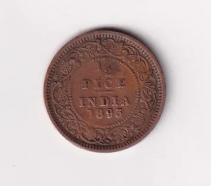 1893 British- India 1/2 Pice (Victoria) Calcutta Mint Rare Coin