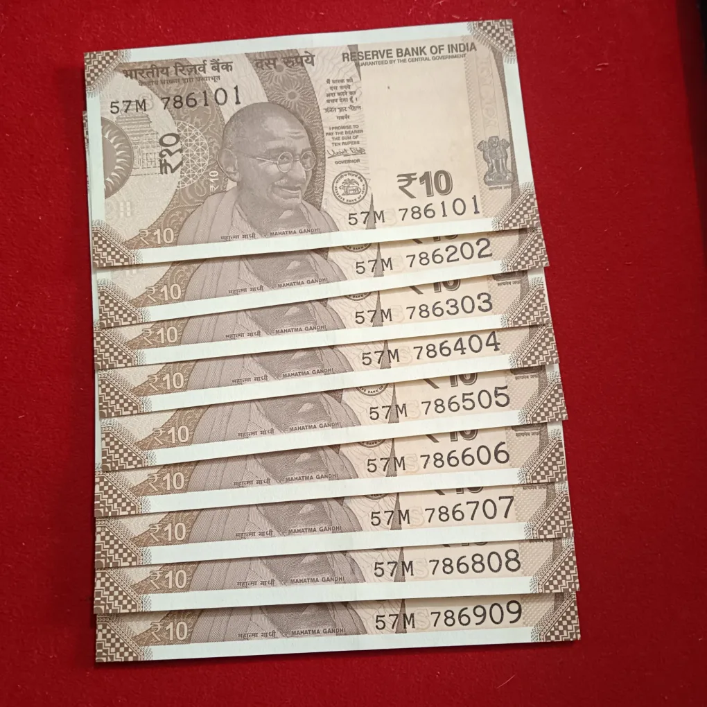 10 Rs Rare Fancy Number Note Set 786101-786909 9 Pcs Given