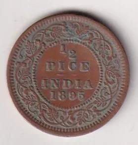 1895 British- India 1/2 Pice (Victoria) Calcutta Mint Rare Coin
