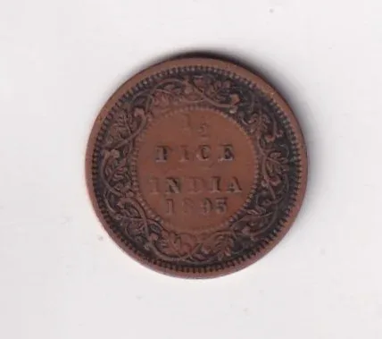 1895 British- India 1/2 Pice (Victoria) Calcutta Mint Rare CoiN