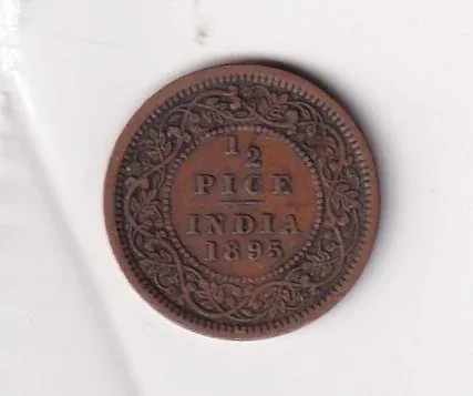 1895 British- India 1/2 Pice (Victoria) Calcutta Mint Rare CoiN