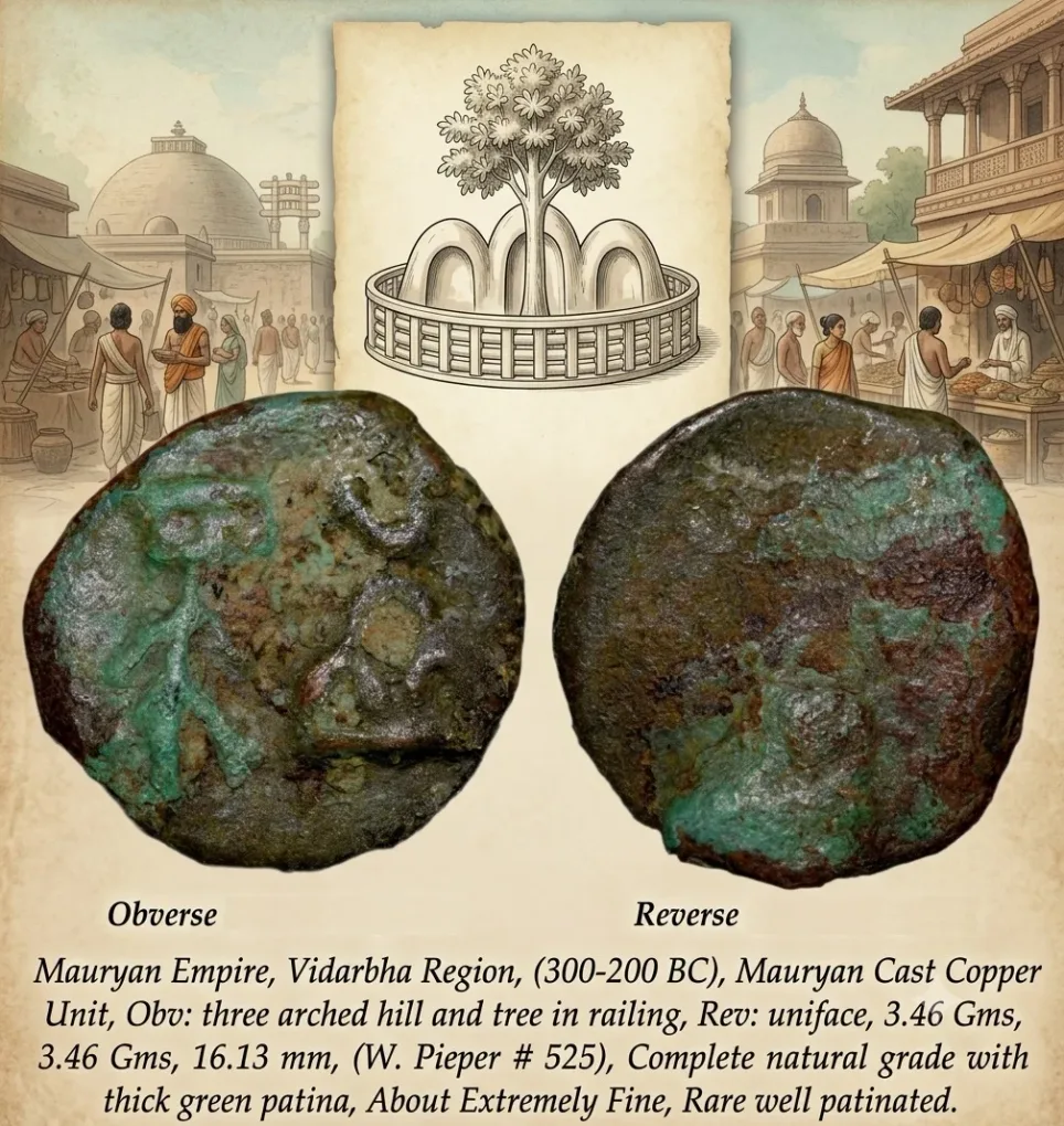 Uniface Cast Copper of Vidarbha Region 3rd - 2nd Cen. BC with Tree Railing, Hill