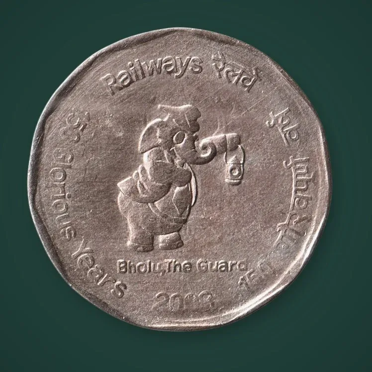 Rare 2 Rupee 2003 150 Glorious Years of Indian Railways Bholu The Guard Calcutta Mint Republic of India Commemorative Coin # A718