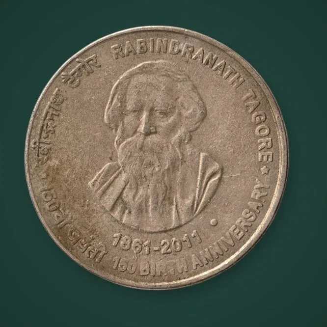 Rare 5 Rupees 2011 Rabindranath Tagore 150th Birth Anniversary Noida Mint Republic of India Commemorative Coin # A763