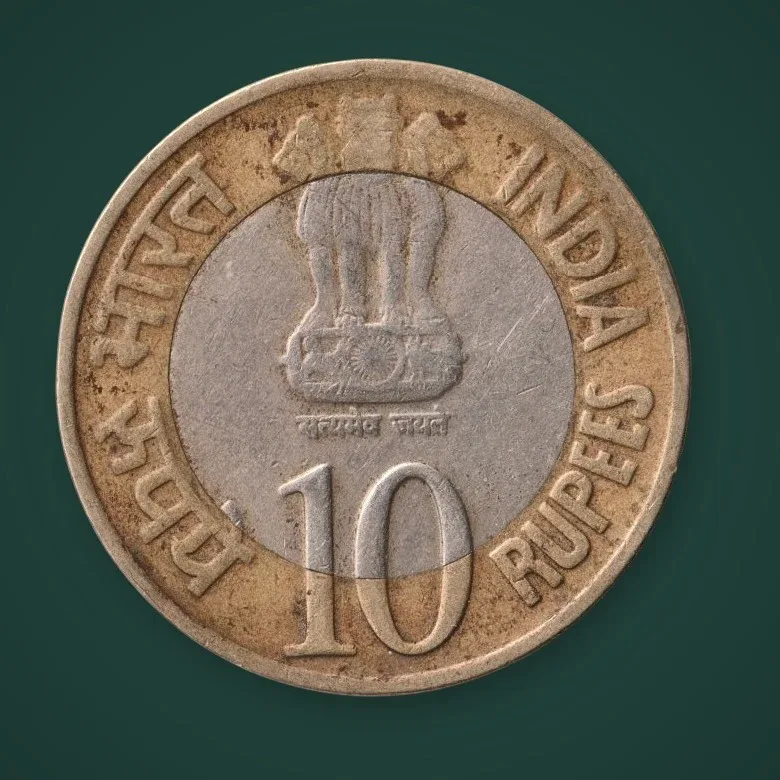 Rare 10 Rupees 2010 Reserve Bank of India Platinum Jubilee Republic of India Noida Mint Coinage India Coin # A770