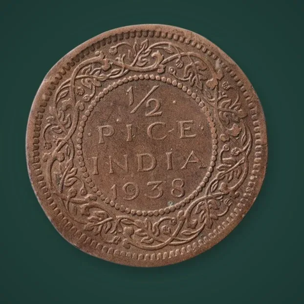 Extremely Rare 1/2 Pice 1938 KEY DATE George VI King Emperor Calcutta Mint British India Coin # A784