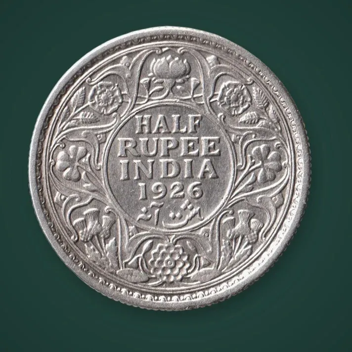 Rare Half Rupee 1926 King George V Silver British India Coin # A788