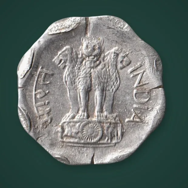 Rare Massive DIE CRACK and Shape Error 2 Paise 1971 Republic of India Calcutta Mint Aluminium Scalloped Coinage India Coin # A789