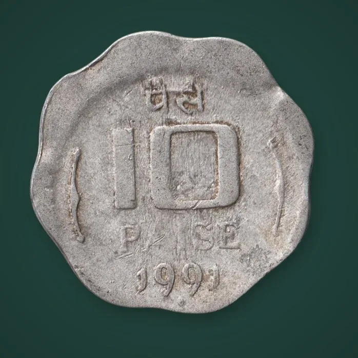 Rare SHIFTING ERROR 10 Paise 1991 Republic India Aluminium Scalloped Bombay Mint Coinage India Coin # A790