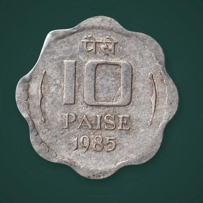 Rare CLIP ERROR 10 Paise 1985 Republic of India Calcutta Mint Aluminium Scalloped Coinage India Coin # A791
