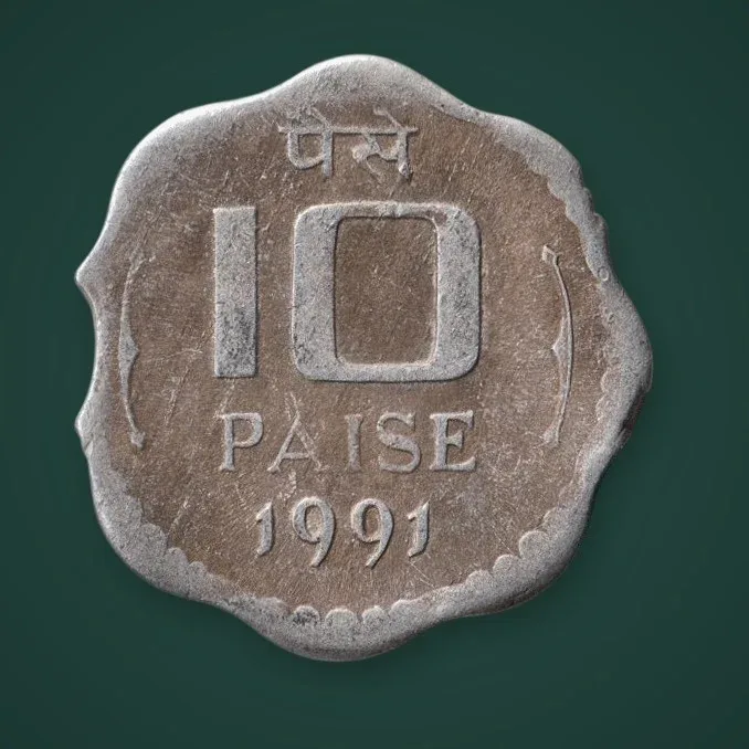 Rare CLIP ERROR 10 Paise 1991 Republic of India Calcutta Mint Coinage India Coin # A792