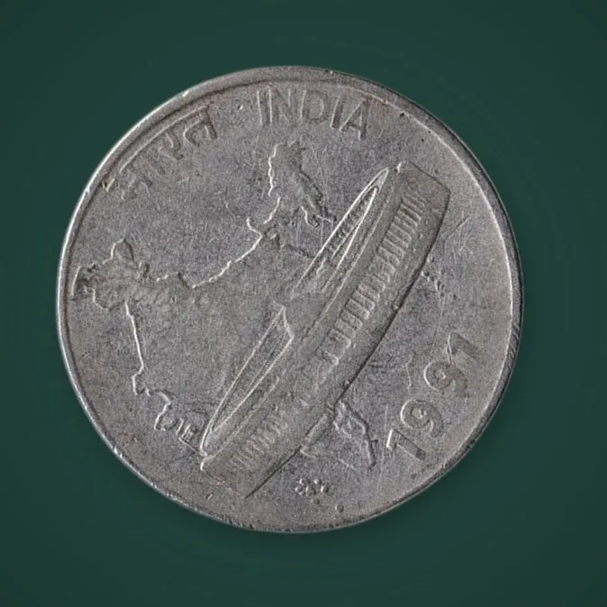Rare ROTATION ERROR 50 Paise 1991 Parliament House Republic of India Calcutta Mint Coinage India Coin # A795