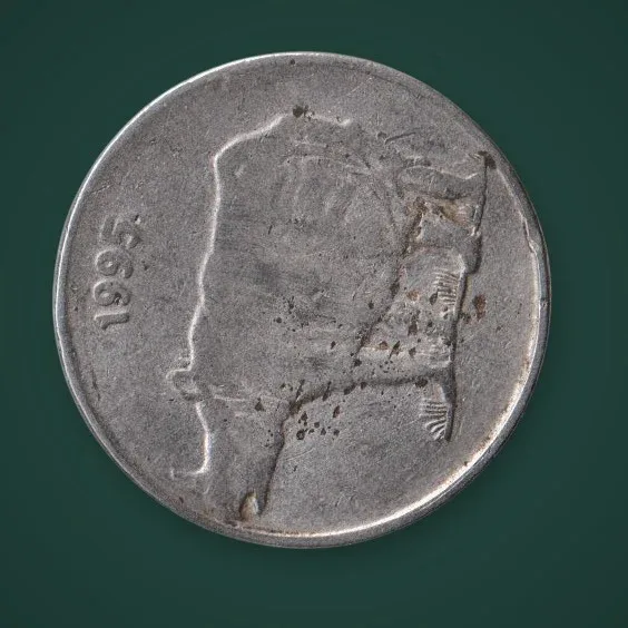 Rare Rotation Error 25 Paise 1995 Rhinoceros Republic of India Calcutta Mint Coinage India Coin # A799
