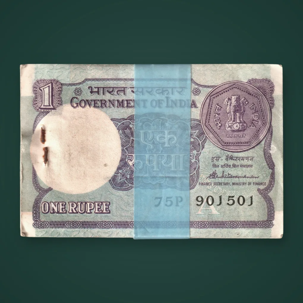 Rare 1 Rupee 1987 S. Venkitaramanan Stapled Bundle 75P Inset A Republic India Government of India Note # A804