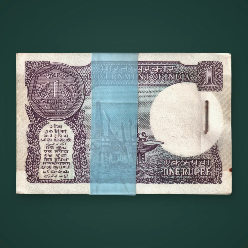 Rare 1 Rupee 1987 S. Venkitaramanan Stapled Bundle 75P Inset A Republic India Government of India Note # A804