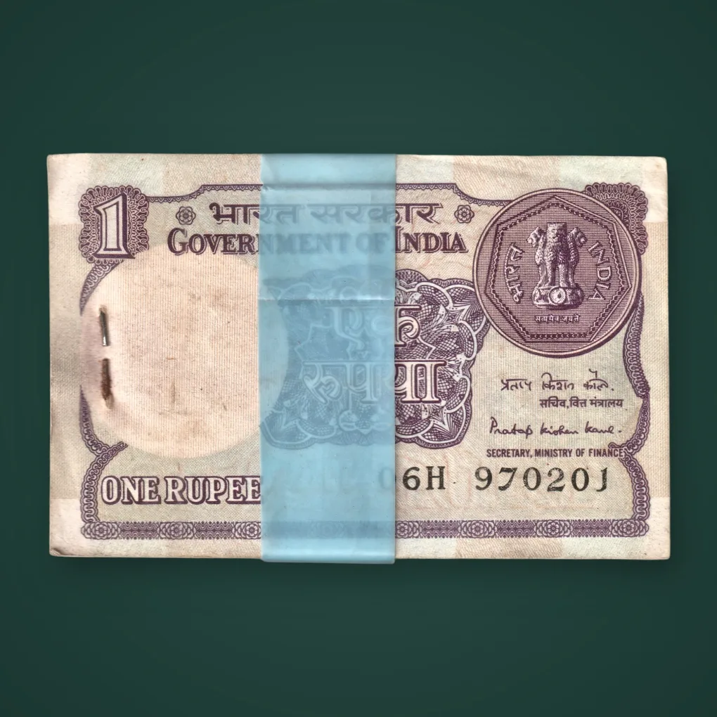Rare 1 Rupee 1985 Pratap Kishen Kaul Oil Rig Stapled Bundle Republic of India Note # A805