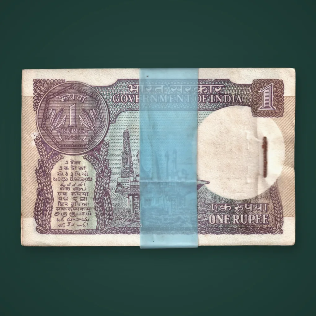 Rare 1 Rupee 1985 Pratap Kishen Kaul Oil Rig Stapled Bundle Republic of India Note # A805