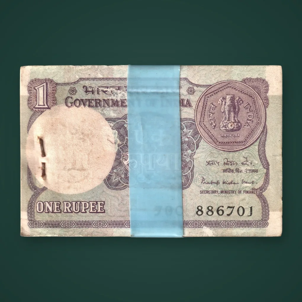 786 Rare 1 Rupee 1984 Pratap Kishen Kaul Signature Stapled Bundle Republic India Note # A806