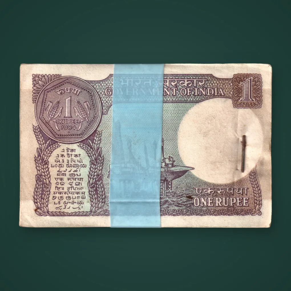 786 Rare 1 Rupee 1984 Pratap Kishen Kaul Signature Stapled Bundle Republic India Note # A806