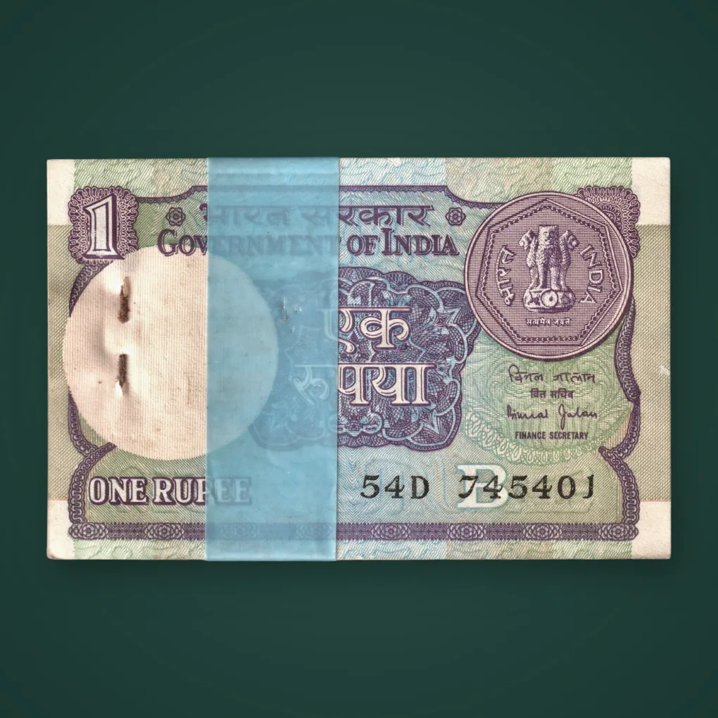Rare 1 Rupee 1990 Bimal Jalan Signed Original Stapled Bundle Inset B Republic of India Note # A808