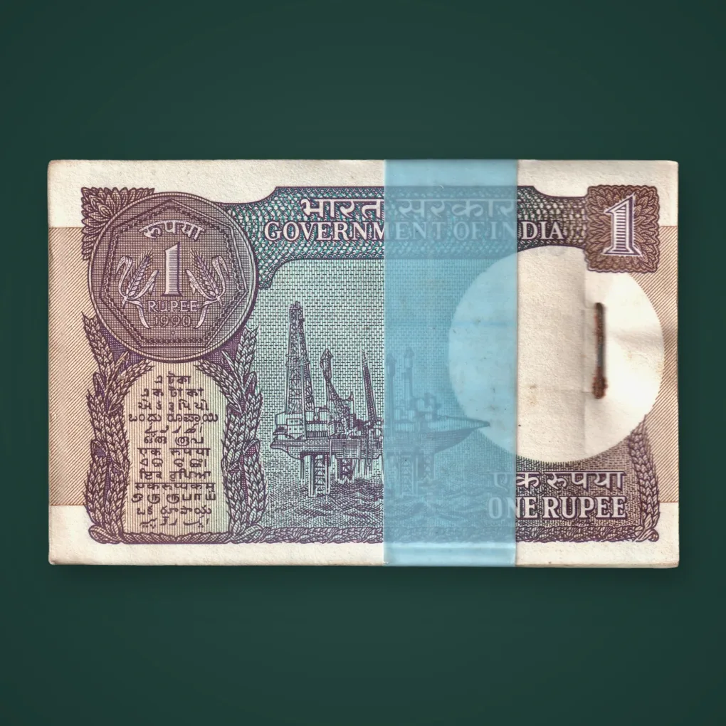 Rare 1 Rupee 1990 Bimal Jalan Signed Original Stapled Bundle Inset B Republic of India Note # A808