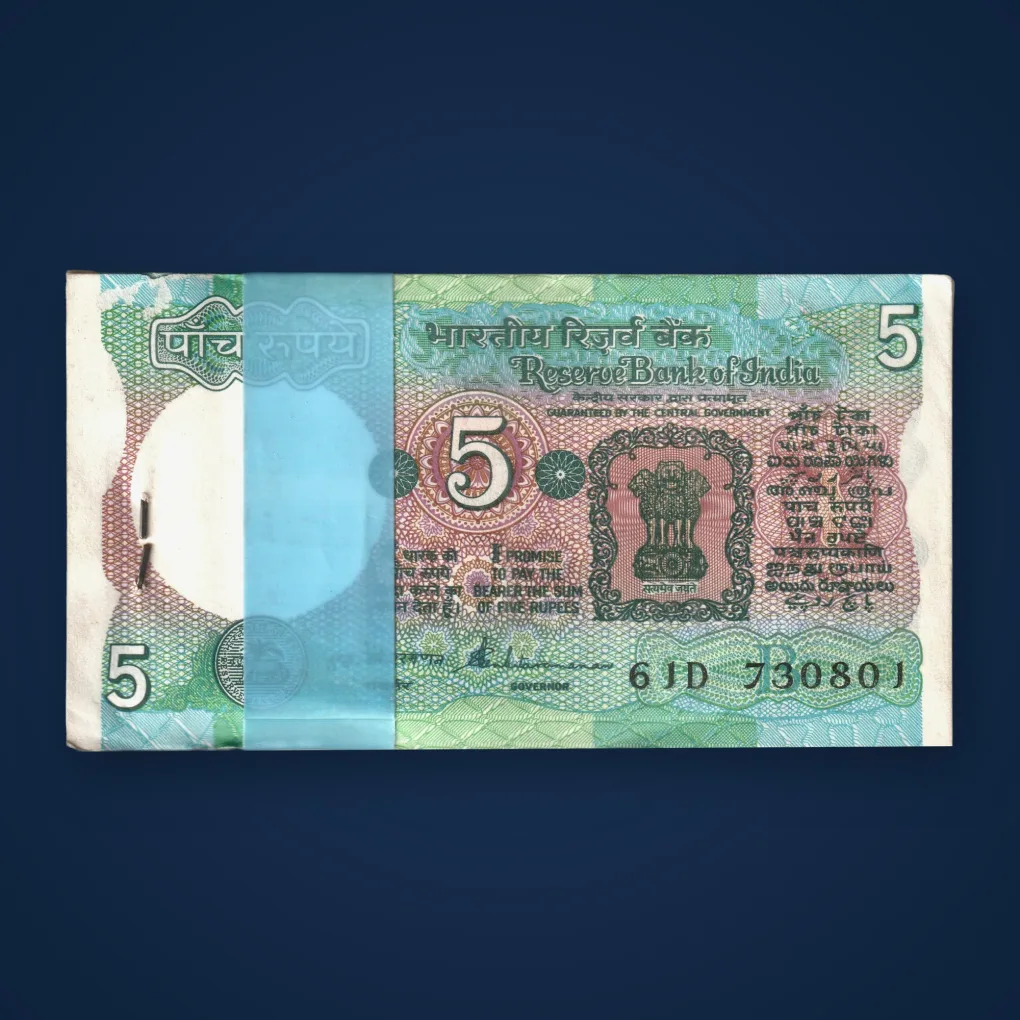 Rare 5 Rupee Tractor Note Bundle S. Venkitaramanan Signature Serial Wise 100 Notes Packet Republic India Stapled Bundle Note # A811